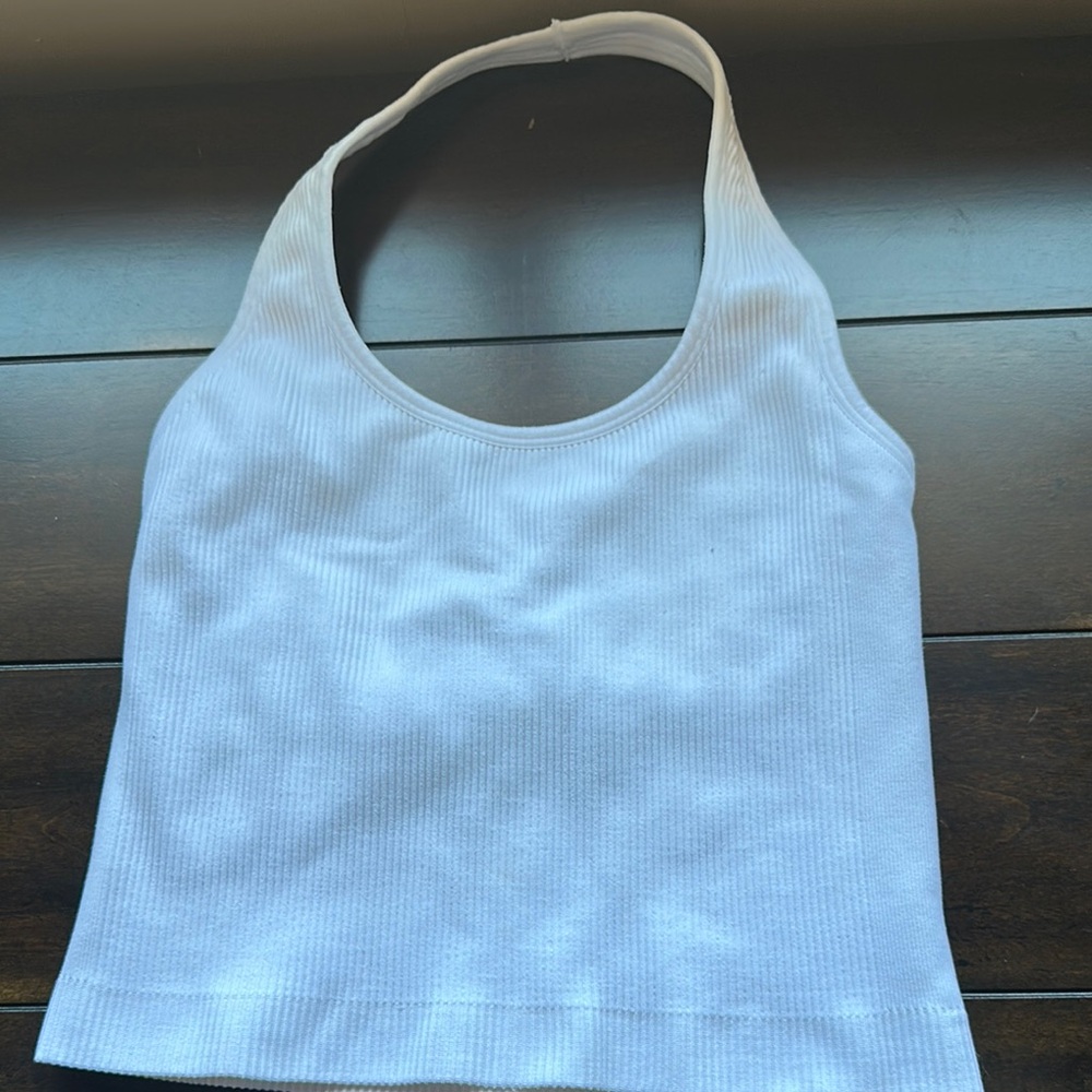 Vuori White Ribbed Halter Top